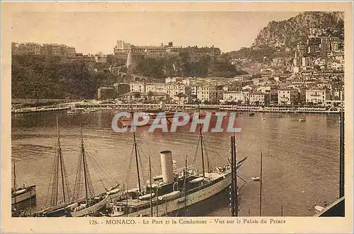 Cartes postales Monaco Le Port et la Condamine Vue sur le Palais du Prince Bateau