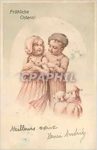 Cartes postales Frohliche Ostern Enfants Agneaux