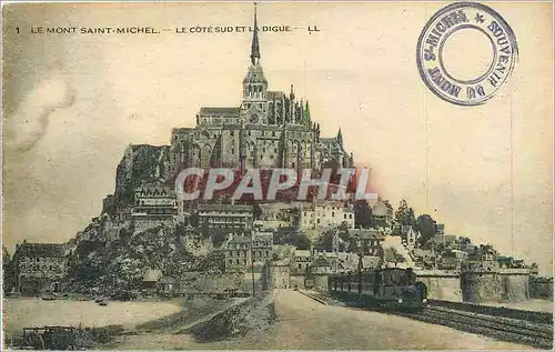 Cartes postales Le Mont Saint Michel Le Cote sud et la Digue Train