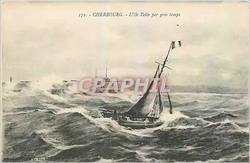 Cartes postales Cherbourg L'lle Petee par gros temps Bateau