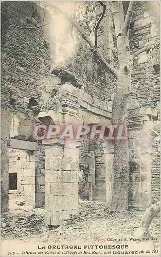 Cartes postales La Bretagne Pittoresque Interieur des Ruines de l'Abbaye de Bon Repos pres Gouarec