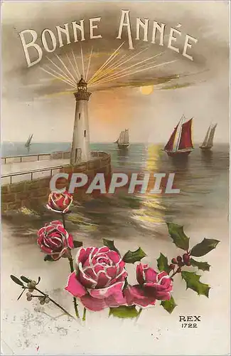 Cartes postales Bonne Annee Phare Bateaux