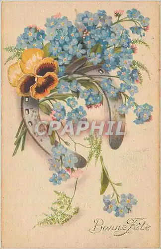 Cartes postales Bonne Fete Fer a cheval Fleurs