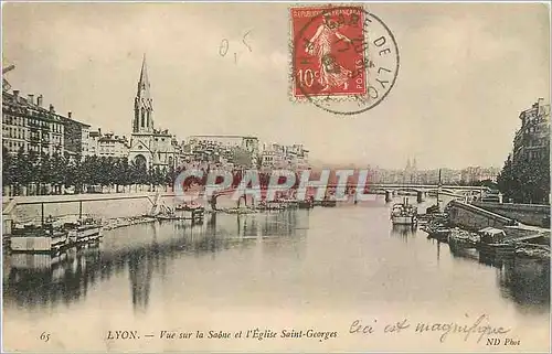 Cartes postales Lyon Vue sur la Saone et l'Eglise Saint Georges