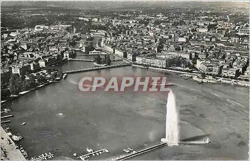 Cartes postales moderne Geneve Vue aerienne du jet d'eau la Rade et la Ville