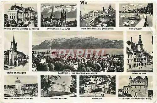 Moderne Karte Lausanne Vue generale et les Alpes