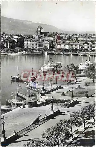 Moderne Karte Geneve Quai du Mont Blanc et vue sur la Ville Bateau