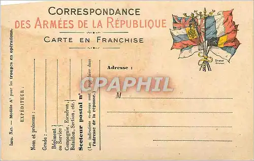 Carte de Franchise Militaire Correspondence Des Armees de la Republique