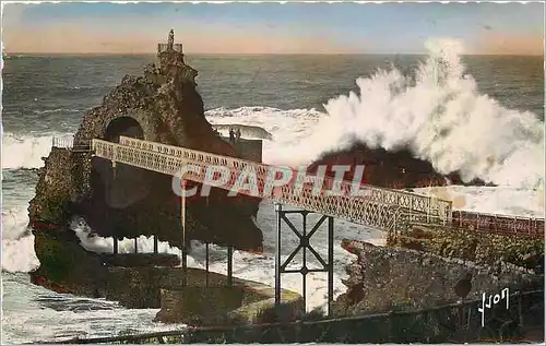 Moderne Karte Biarritz Basses Pyr Le Rocher de la Vierge par gros temps