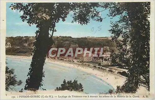 Cartes postales Perros Guirec C du N La plage de Trestraou vue a travers les arbres de la Montee de la Clarte