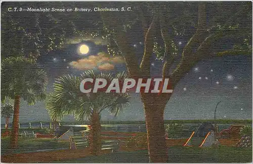 Ansichtskarte AK Moonlight scene on Battery Charleston SC
