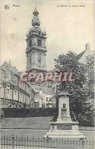 Cartes postales Mons Le Beffroi et statue Dolez