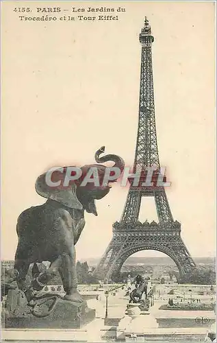 Cartes postales Paris Les Jardin du Trocadero et la Tour Eiffel Elephant