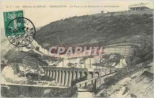 Cartes postales Environs de Rouen Bonsecours Le Tramway de Bonsecours et le Funiculaire