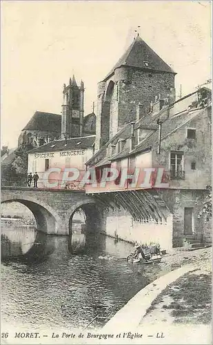 Cartes postales Moret La Porte de Bourgogne et l'Eglise Lavandiere Epicerie Mercerie