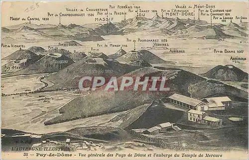 Cartes postales Puy de Dome Vue generale des Puys de Dome et l'auberge du Temple de Mercure