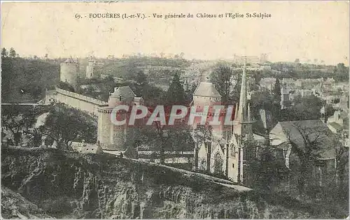 Cartes postales Fougeres L et V Vue generale du Chateau et l'Eglise St Sulpice