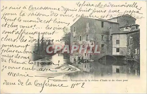 Cartes postales Carcassonne Perspective de la riviere d'Aude et du vieux pont (Carte 1900)