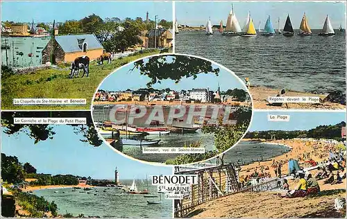 Moderne Karte Benodet Ste Marine La chapelle de Ste Marine et Benodet Regates devant la plage