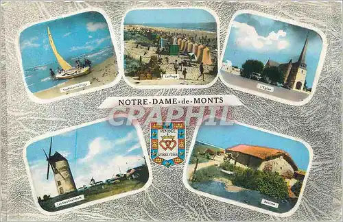 Cartes postales moderne Notre Dame de Monts Yacht sur la plage L'eglise Les moulins neufs Bourrine