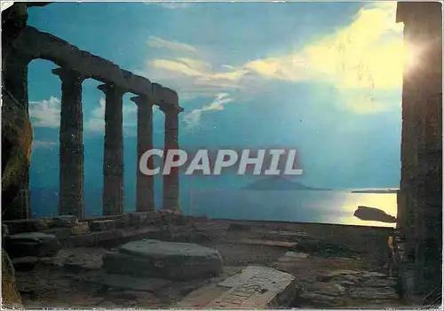 Cartes postales moderne Sounion Le coucher au temple de Poseidon