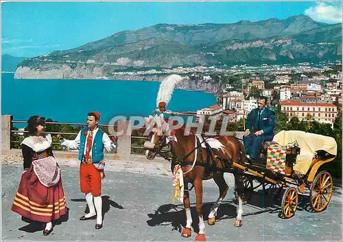 Moderne Karte Sorrento Panorama Folklore Cheval