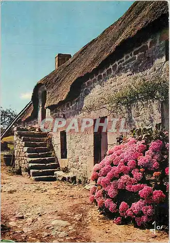 Moderne Karte La Bretagne en Couleurs Chaumiere bretonne au printemps