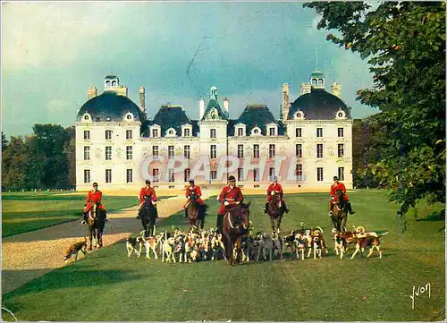 Moderne Karte Chateau de Cheverny Loir et Cher Chasse Chiens Chevaux