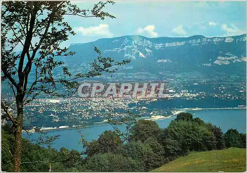 Moderne Karte Lac du Bourget (Savoie) Vue panoramique sur Aix les Bains et le Revard (alt 1538m)