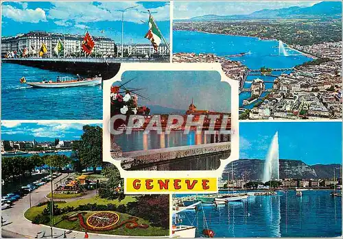 Cartes postales moderne Geneve Pont du Mont Blanc vue aerienne l'horloge fleurie et le jardin anglaiss