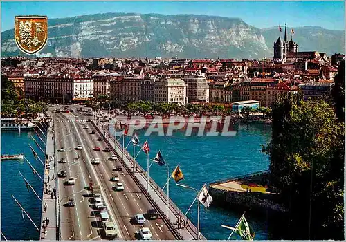 Moderne Karte Geneve le Pont du Mont Blanc et la cathedrale