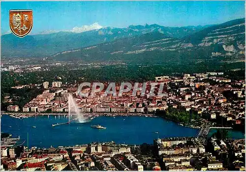 Cartes postales moderne Geneve vue aerienne de la ville et le Mont Blanc (-1810m)