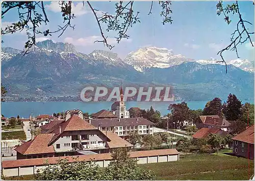 Moderne Karte Lac d'Annecy (Haute Savoie) Sevrier vue generale les dents de lanfon et la Tournette