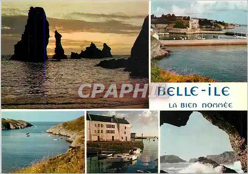 Moderne Karte La Bretagne en couleurss Belle ile Mer (Morbihan) les aiguilles de port Coton la citadelle et le