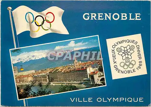 Moderne Karte Grenoble 1968 les quais de l'Isere et la chaine de Belledonne Jeux Olympique Olympic Games 1968