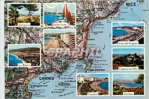 Moderne Karte La Cote d'Azur Cannes la Bocca Vallauris Golfe Juan les Pins Antibes Cagnes sur Mar Cros Cagnes