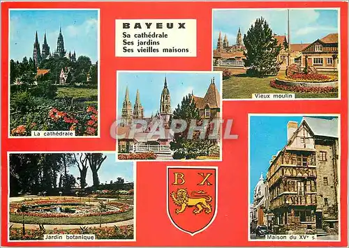 Moderne Karte Bayeux (Calvados) La cathedrale Jardin botanique Vieux moulin Maison du 15eme