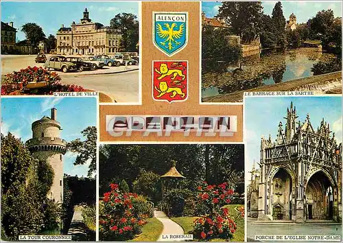 Cartes postales moderne Alencon (Orne) Lion L'hotel de ville Le barrage sur la Sarthe La tour couronnee La roseraie Porc