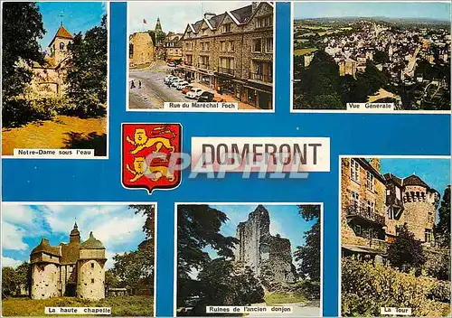 Moderne Karte Domfront (Orne) Lion Notre Dame sous l'eau Rue du Marechal Foch Vue generale