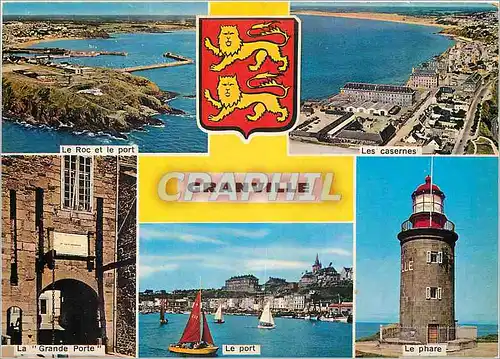 Cartes postales moderne Granville (Manche) Lion Le roc et le port Les casernes La grande porte Le port Le phare