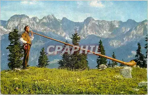 Moderne Karte Joueur de Cor des Alpes Folklore