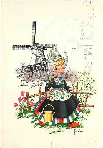 Cartes postales moderne Enfant Folklore Moulin a vent