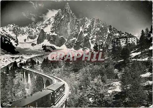 Moderne Karte Chamonix Mont Blanc (Hte Savoie) La Mer de Glace (alt 1913m) le Dru et L'Hotel Train