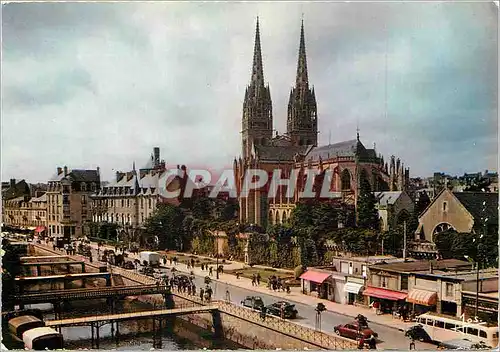 Cartes postales moderne La Bretagne en Couleurs Quimper (Finistere) La Cathedrale et quai de l'Odet