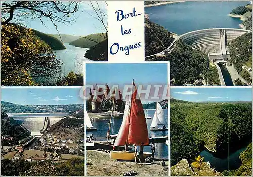 Moderne Karte Bort les Orgues (Correze) Les gorges de la Dordogne le barrage le chateau de val site de St Naza