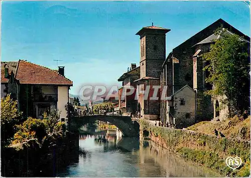 Moderne Karte Au pays Basque Saint Jean Pied de Port (Basse Pyrenees) La Nive et l'eglise