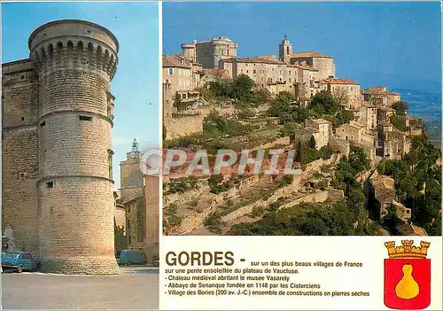 Moderne Karte Les Grands sites de Provence Gordes sur le plateau du Vaucluse une tour du chateau le village su