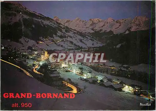 Moderne Karte Grand Bornand alt 950 m Crepuscule sur la Station village en arriere paln la chaine des Aravis