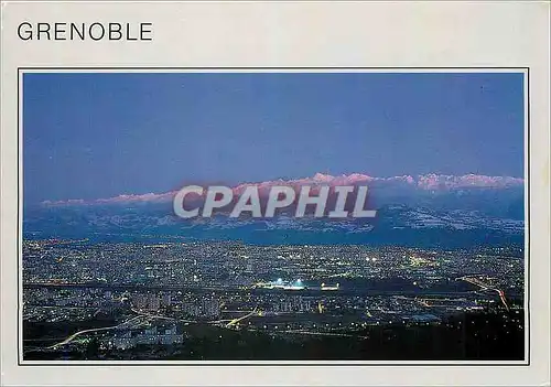 Moderne Karte Grenoble (Isere) vue generale du nuit au fond la chaine de Belledonne