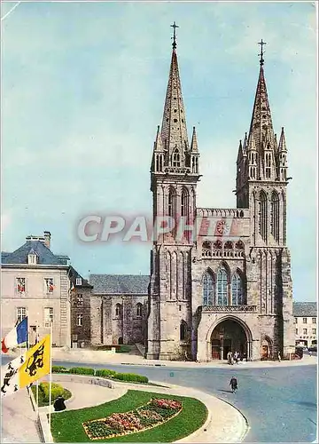 Moderne Karte Couleurs de Bretagne St Pol de Leon La cathedrale et la Place du Parvis